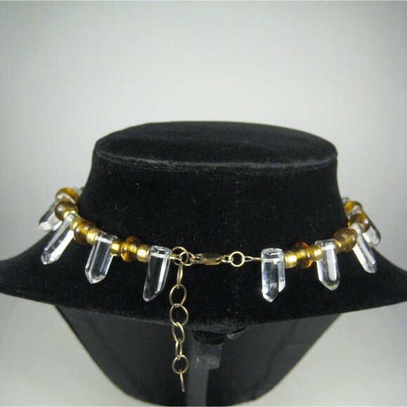 Crystal Stone Beaded Necklace 16 Inch Choker Collar Goldtone Strand Glass FLAW - Picture 7 of 9